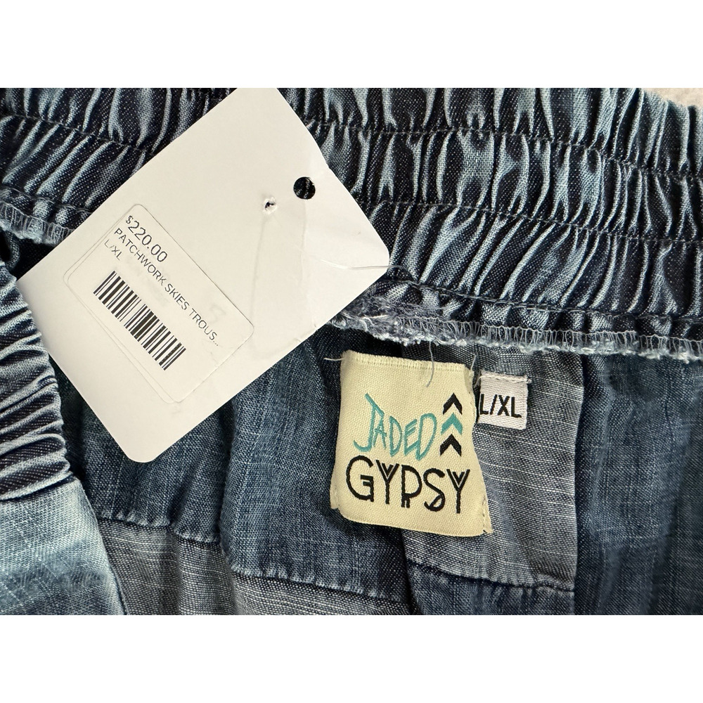 NWT Jaded Gypsy Distressed Patchwork Denim Tencel tiered Palazzo Pants Size L/X - Picture 4 of 16